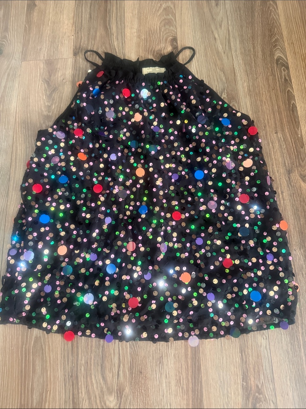Anthropologie Black Sequin Top with Pink and Green Accents